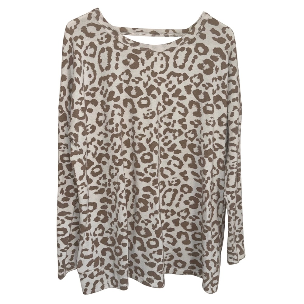 Pink Lily‎ Leopard Print Long Sleeve Top Size Small Oversized ll